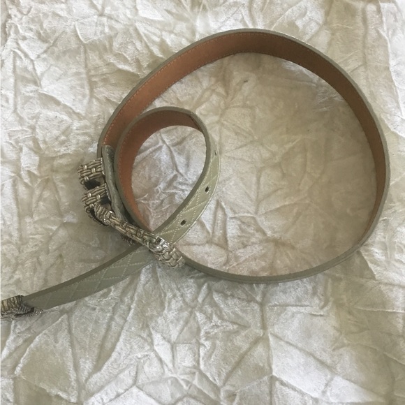 Vintage Street Works Leather Belt Green Quilted Silver Woven Buckle M main image 6
